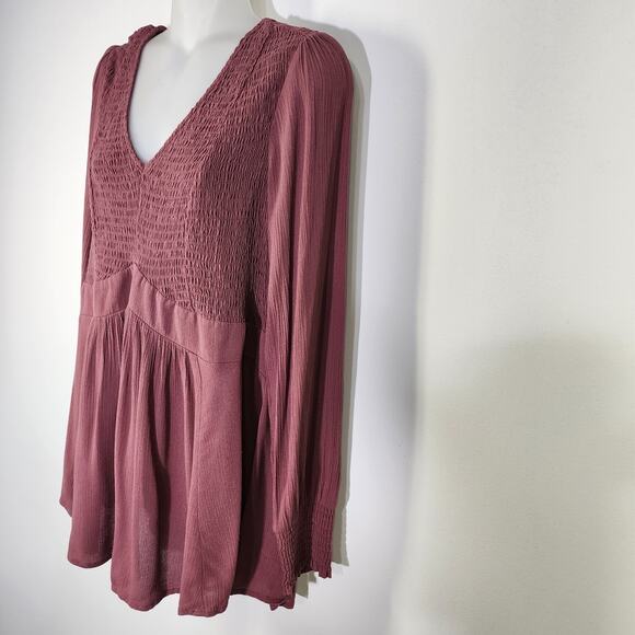 Torrid Womens Babydoll Crinkle Gauze Smocked Top Plus Size 1X Pink Long Sleeve - Picture 5 of 10